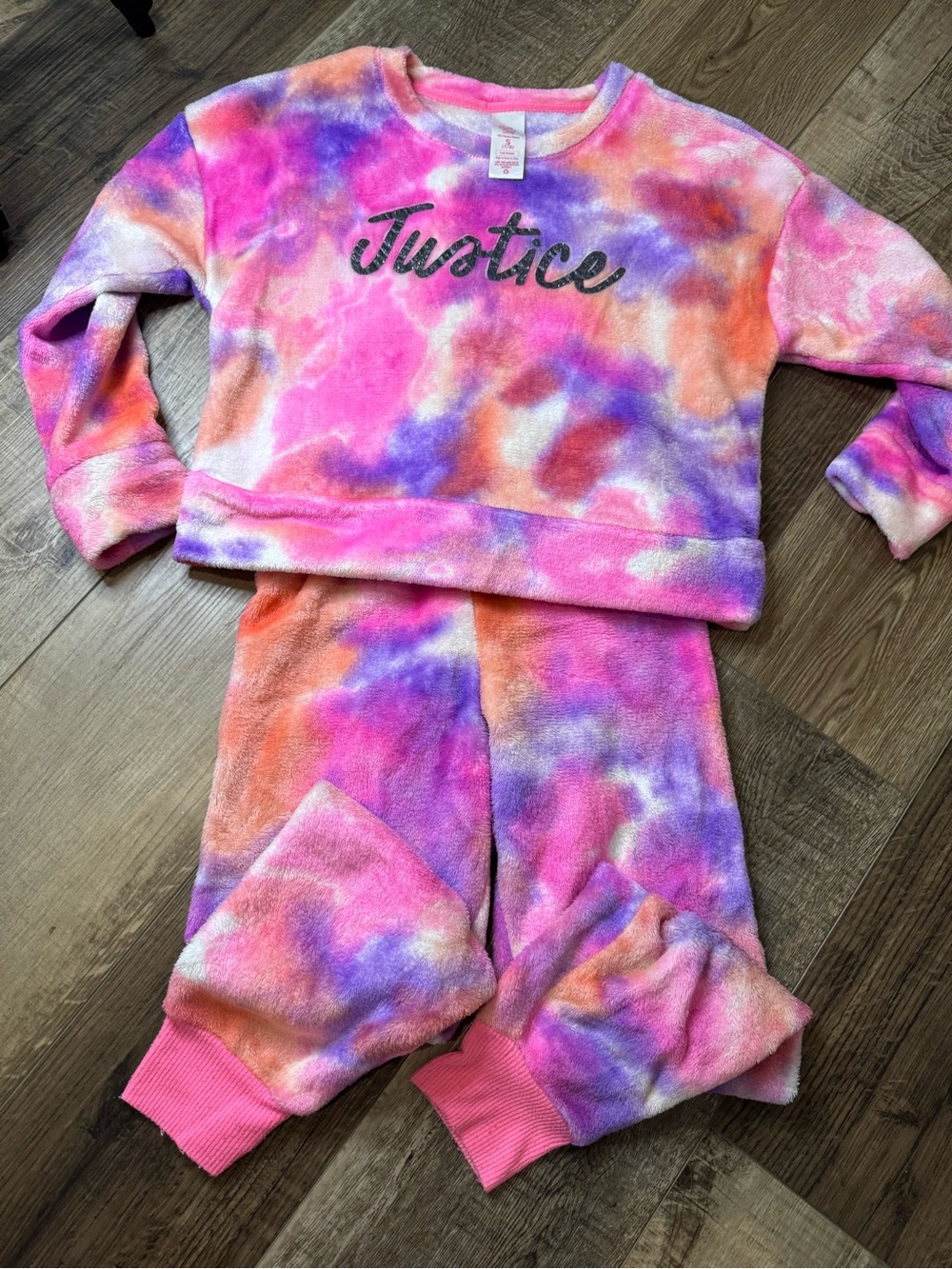 Justice Plush Tie-Dye Pajama Set in Pink, Purple & Orange